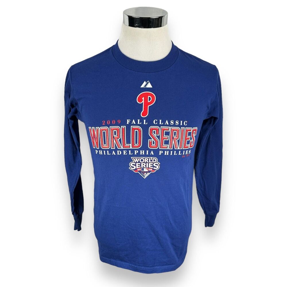 Majestic Philadelphia Phillies World Series T-Shirt Men's Small Long Sleeve Blue